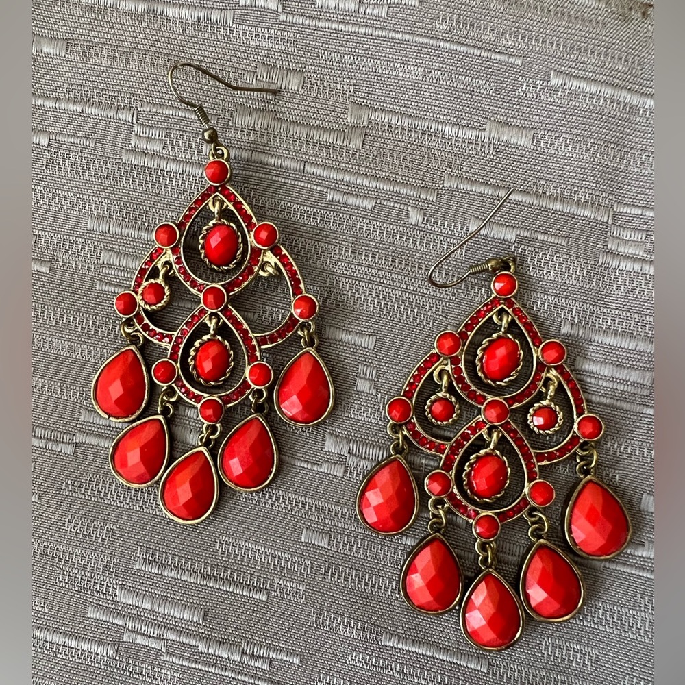 Gold tone and Resin Chandelier Earrings